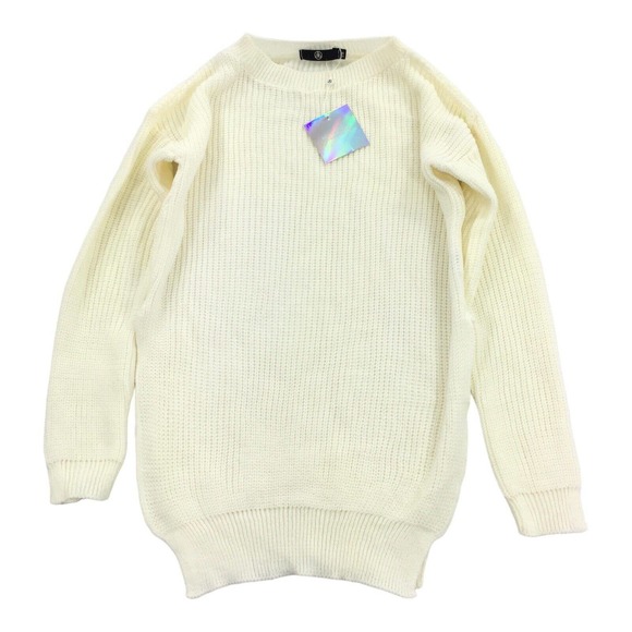 NWT Missguided Chunky Knit Side Slit Sweater S/M Womens Cream Ivory Oversized - Picture 1 of 8